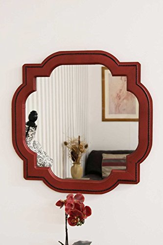 Large Ornate Style Vintage Red Quatrefoil Big Wall Mirror 27.5'' x 27.5''