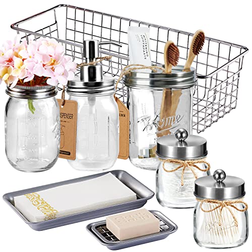 Phantom Cables WI1-38S Bathroom Accessories Set 8 PCS-Bathroom Set Soap Dispenser Toothbrush Holder 2 Qtip Holders Flower Vase Soap Holder Vanity Tray Toilet Paper Holder Storage Bin-Brushed Nickel