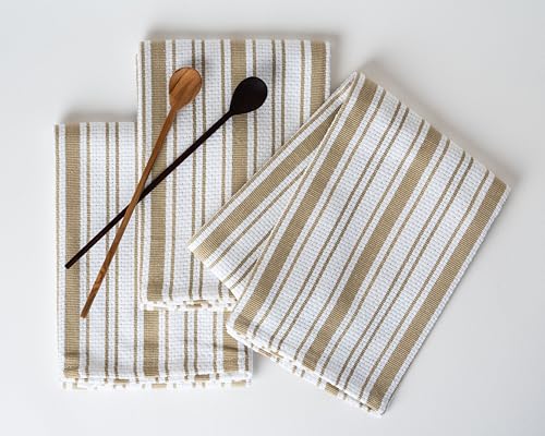 Casa De Lan Kitchen Towels Set ??? Pack of 3 (20?????? x 30??????) Extra Large Premium Cotton Dish Towels for Kitchen ??? Basket Weave Towels ??? Absorbent ??? 100% Cotton ??? with Hanging Loop ??? Taupe