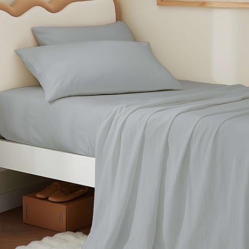 "4 Piece Twin XL Sheet Set, Extra Long Sheets for Dorm, Ultra Soft & Wrinkle Free, Fits Between 12"" to 16"" Deep Mattress, Easy Care Brushed Microfiber, Breathable and Cooling, Silver Grey"
