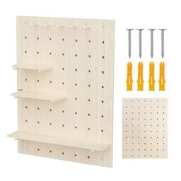 Maclean wall panel in light wood 40x60 or 60x80 cm with shelves and hooks, load capacity 20 kg, sturdy wall mounting for kitchen, office, workshop, decorative and functional storage space (60x80 cm)