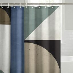 Americanflat 71x74 Abstract Shower Curtain - Water-Resistant Long Shower Curtain with Durable Metal Grommets and 12 Hooks - 100% Polyester - Beige Bathroom Curtains
