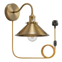 LEDSone Antique Brass Wall Sconce Plug in with Cord (Yellow Brass + Bulb)