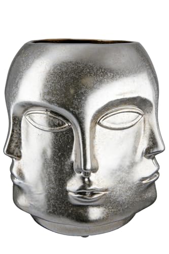 GILDE Vase Flower Vase Ceramic Face Vase Waterproof European Manufacture Colour: Antique Silver Height 23 cm