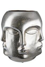 GILDE Vase Flower Vase Ceramic Face Vase Waterproof European Manufacture Colour: Antique Silver Height 23 cm