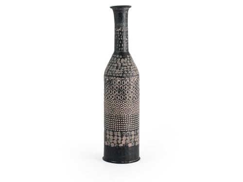 H&H Chennai Aluminium Vase Engraved with Texture, Black, 11 x 45 cm