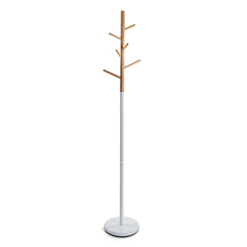 Versa Malmö Minimalist Style Coat Rack, with 6 hooks for clothing or bags for the Hall, Measurements (H x L x W) 171 x 28 x 28 cm, Metal and Wood, Colour White