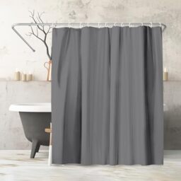 Americanflat 180x200 cm Solid Grey Shower Curtain - Water-Resistant Long Shower Curtain with Durable Metal Grommets and 12 Hooks - 100% Polyester