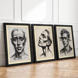 Ink Portrait Studies Modern Set of 3 Framed Wall Art Prints A4