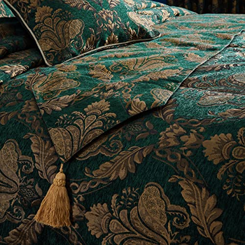 Paoletti Shiraz Runner - Elegant Damask Gold Embroidered Chenille Style Tasseled Accent