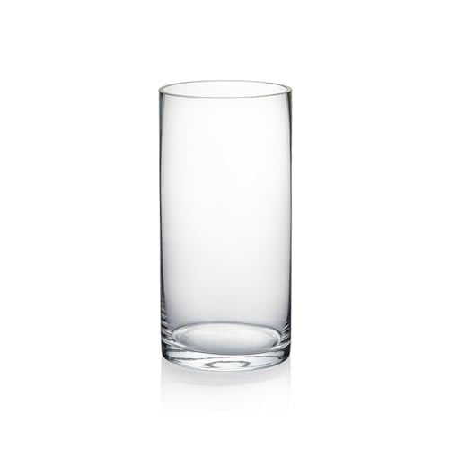 "WGV Cylinder Vase, 4"" W x 8"" H, Floral Container, Glass Centerpiece for Wedding Party Event, Home Office Decor, Clear, 1 Piece"
