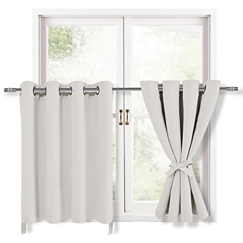 Hiasan RV Blackout Curtains for Bedroom, 52 x 36 Inches Long - Thermal Insulated & Light Blocking Window Curtains for Living Room/Kids Room, 2 Drape Panels Sewn with Tiebacks, Ivory