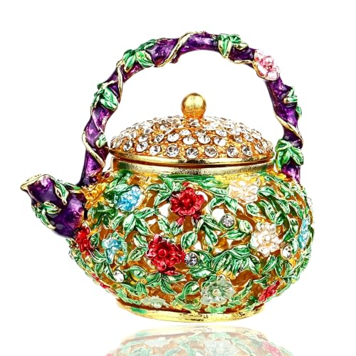 YU FENG Mini Teapot Trinket Box Hinged For Girls Ring Holder Handmade Ring Holder Dish Decorated (teapot)