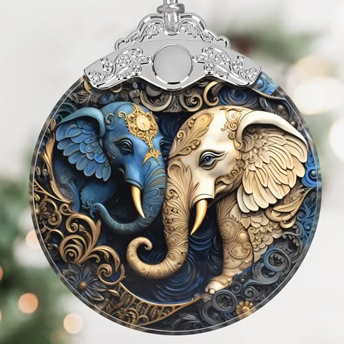 Elephant Christmas Ornament - Stained Glass Hanging Decoration for Holiday Tree, Home Decor - Gift Exchange Idea