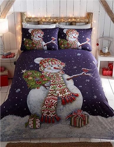 Kampala Hill Vintage Snowman Bedding Festive Christmas Xmas Duvet Cover Set Single