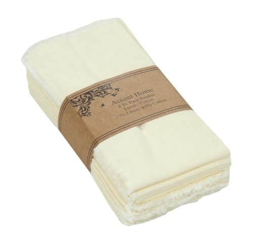 ACCENTHOME Cream Cotton Linen Napkin Set of 6 18x18 inch Dinner Napkins - Ideal for Halloween, Thanksgiving and Christmas table setting, family dinners and festive entertaining.