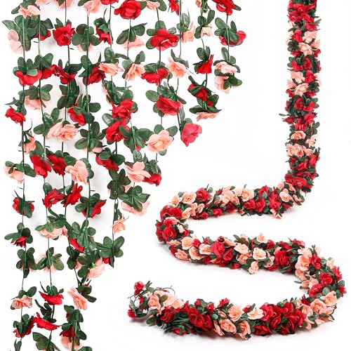 Miracliy 5 Pack 41 FT Flower Garland Decorations Plastic Artificial Flowers for Wedding Decoration Photo Booth Backdrop