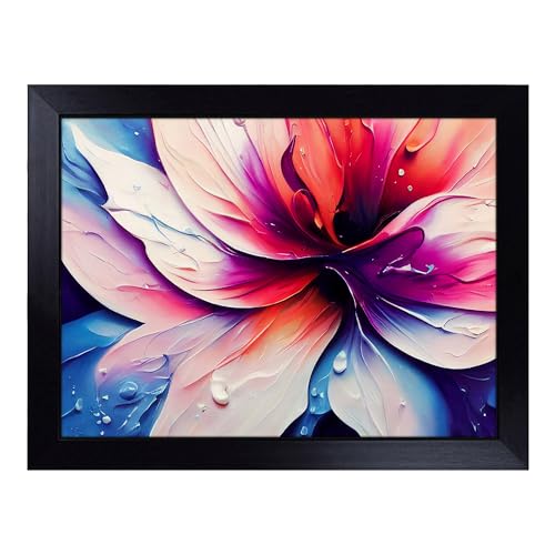 Lap Tray with Bean Bag Cushion, Colourful Floral Art Abstract - Handmade in the UK, Raised Wooden Edge, Padded Cushion, Heat-Resistant Wipe-Clean Surface, for Meals, Laptops and Crafts