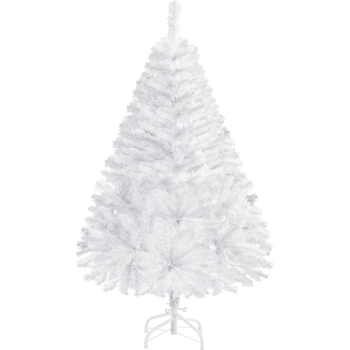 Yaheetech Artificial Christmas Tree Bushy 4ft/124cm, Foldable Stand, White - 208 Tips Xmas Tree - Quick Assembly - Metal Base, PVC Powder-Coated Steel - For Home, Holiday, Decoration Indoor & Outdoor
