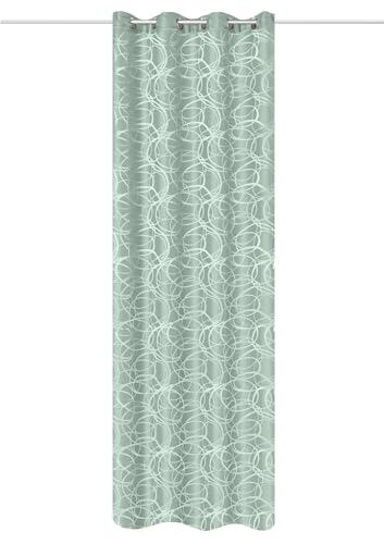 HOME WOHNIDEEN Lenny Eyelet Curtain, Jacquard Pattern Circles, 245 x 140 cm, Opaque, Colour: Lime Green, Size: 245 x 140 cm, Quantity: 1 x