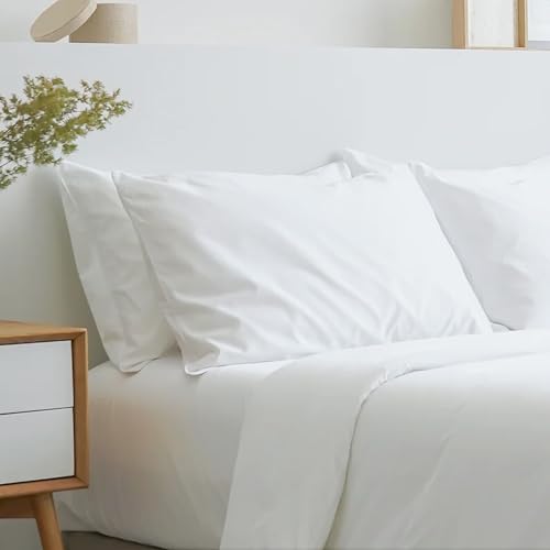 Certified Egyptian Cotton Rich Single Flat Sheet - Hotel Quality Crisp Percale Sheets, Skin Friendly & Breathable - 2” Hemstitched Flat Sheets - White