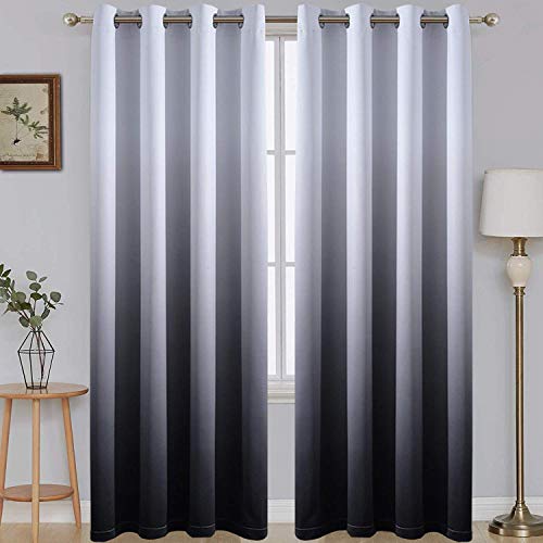 SimpleHome 96 Inch Long Ombre Blackout Curtains Gradient White and Black Room Darkening Curtain Thermal Insulated Grommet Window Drapes for Living Room/Bedroom (Black, 52W x 96L / 2 Panels)