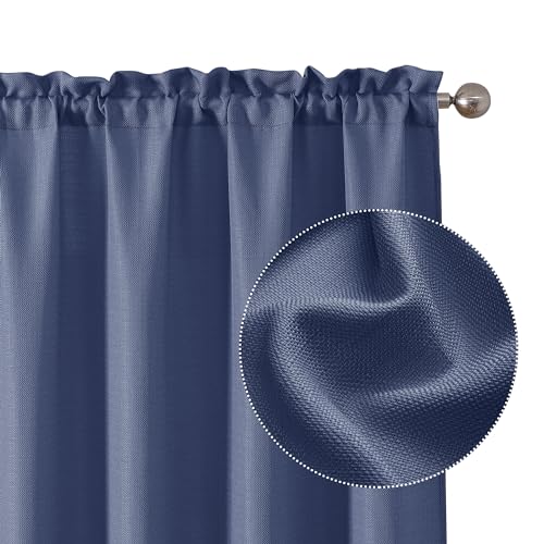 "Chyhomenyc BENNET Curtains Faux Linen Textured Semi Sheer Light Filtering Soft Airy Rod Pocket Window Curtains for Living Room Bedroom 30"" W x 54"" Each (Blue, 2)"