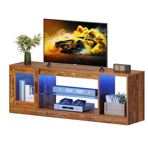 YITAHOME TV Stand Cabinet Unit, 65 Inch TV Unit TV Table Living Room Furniture Modern Style with Open Adjustable Glass Storage Shelves for Living Room, Gaming Entertainment Room, Hallway, Bedroom