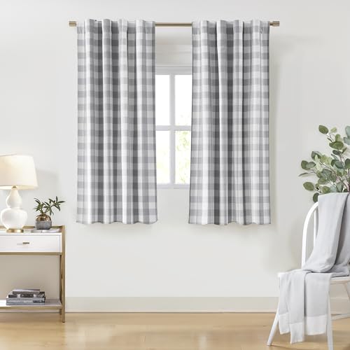 "Bapawfish Grey White Buffalo Plaid Curtains 72 Inches Long,Full Blackout Thermal Insulated Bedroom Drapes,Farmhouse Rustic Window Treatment for Living Room,Rod Pocket Back Tabs,40"" Wx72 Lx2"