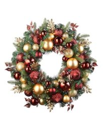 Pre-Lit Decorated Wreath, Burgundy/Gold