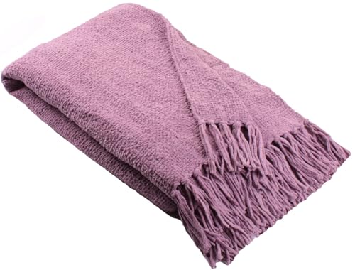 Appletree Heather Chenille Throw – 130 x 180cm – Purple Sofa Blanket – Textured Knit Throw with Tassels – Heather Woven Blanket – Home Furnishings Accessory
