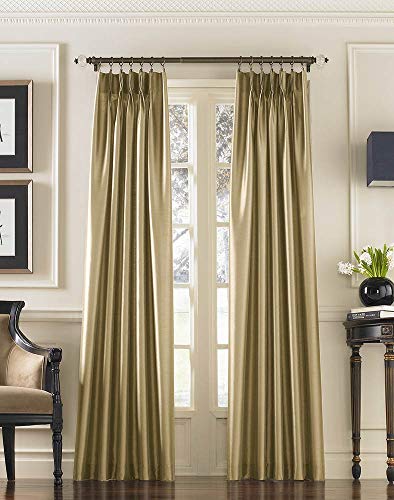 "Curtainworks Marquee Faux Silk Pinch Pleat Curtain Panel, 30 by 144"", Sand"