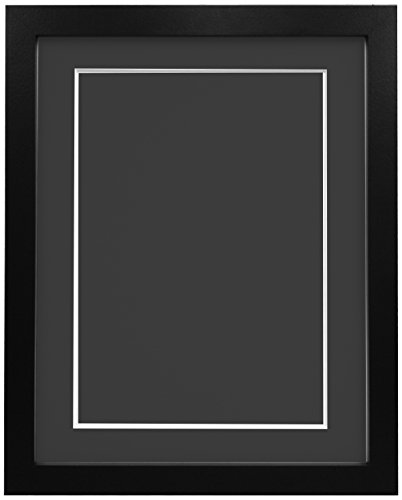 "FRAMES BY POST 25mm wide H7 Black Picture Photo Frame with Black Mount and Backing Board 24""x18"" for Pic Size 18""x12"" (Plastic Glass)"