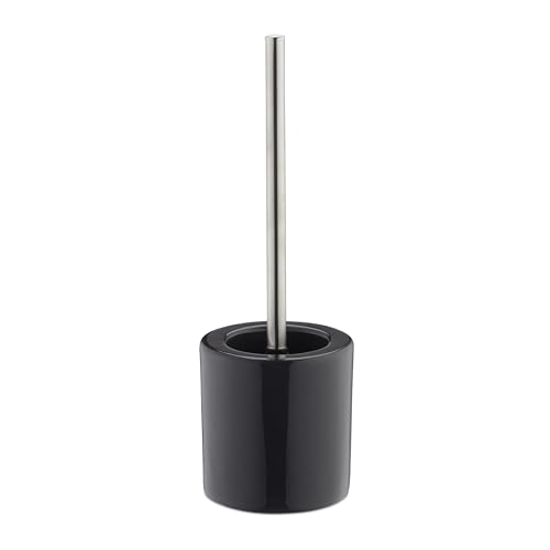 Relaxdays Bathroom & Toilet Accessory Set, Brush Holder, Brush Head, Bath Set, HxD 38.5 x 12.5 cm, Silver
