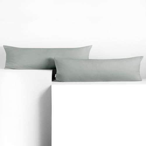 DecoKing Set of 2 Pillowcases 40 x 145 cm, Jersey Knit, 100% Combed Cotton, zip closure, color Steel, Amber