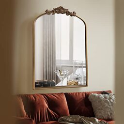 OUSHUAI Gold Ornate Wall Mirror, Baroque/Victorian Design, Antique Bronze Finish Full Metal Frame, for Hallway, Bathroom, Over a Fireplace, 24x36 Inch