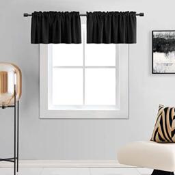 DONREN 18 Inches Long Blackout Curtain Valances for Windows - 2 Panels Blackout Window Valances for Basement with Rod Pocket (Black,42 Inches Wide)