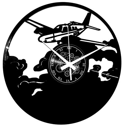 Instant Karma Clocks - Airplane Wall Clock - Aircraft and Clouds Silhouette Design - Silent Quartz Movement - Perfect for Pilots, Aviation Fans and Travel-Themed Rooms