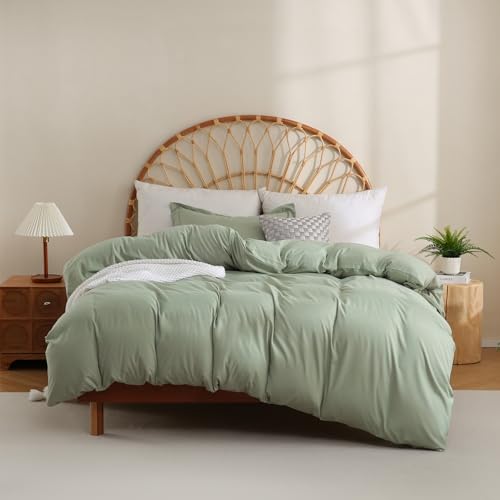 JSD Sage Green Duvet Cover Set Twin Size, 2 Pcs Duvet Cover with Pillow Sham, Soft Microfiber Comforter Covers Zipper Closure