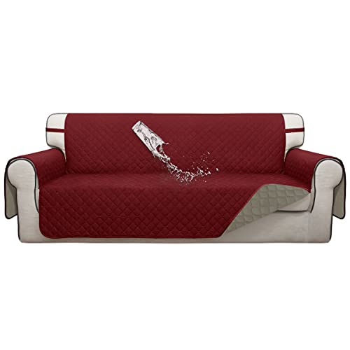 ISSUNTEX Double Protection 100% Waterproof Sofa Covers for Living Room, Couch Covers for 3 Cushion Couch Sofa, Reversible Furniture Protector Sofa Cover for Dogs, Pets (Sofa, Christmas Red/Beige)