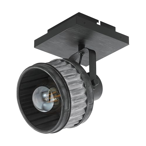 EGLO Indoor Wall Light Turrock, Vintage and Industrial Style Wall Lamp Made of Black Metal with Grey Patina, Spotlight for Living Room and Bedroom, E27 Socket