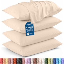 Utopia Bedding King Pillow Cases - 4 Pack - Envelope Closure - Soft Brushed Microfiber Fabric - Shrinkage and Fade Resistant Pillow Covers King Size 20 X 40 Inches (Beige)