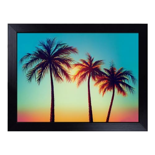 Lap Tray with Bean Bag Cushion, Evening Palm Trees - Handmade in the UK, Raised Wooden Edge, Padded Cushion, Heat-Resistant Wipe-Clean Surface, for Meals, Laptops and Crafts