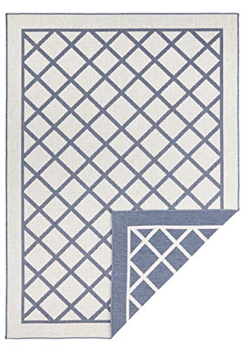 NORTHRUGS Sydney Indoor and Outdoor Rug 80 x 350 cm - Reversible Rug Weatherproof Modern Geometric Pattern Runner for Balcony Patio Garden Conservatory Living Room Rug Waterproof in Blue Cream