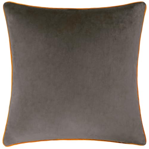 furn. Meridian Polyester Filled Cushion – Luxury Contrast Piped Velvet Decorative Pillow (Mocha/Pumpkin - 45x45cm)