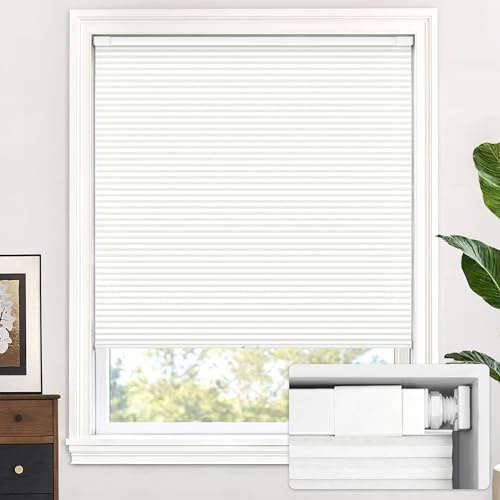 LazBlinds Cellular Blind, Stringless, Toolless Assembly, No Drilling, Filtering Light, Pleated Honeycomb Window Roller Blind, 81 x 122 cm (W x L), White