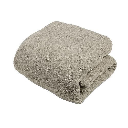 JOOJA Knit Cozy Bed Blanket Plush Fuzzy Soft Blanket Queen Size Luxury Bed Blanket 90x90 Inches Taupe