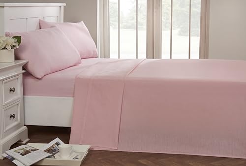 Rapport Easycare Non-Iron Flat Sheet, Polyester-Cotton, Pink, Double, 254 x 228 x 1 cm