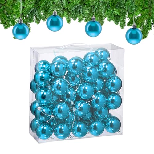Relaxdays Christmas Baubles, Set of 50, Festive Tree Ornaments, D: 6 cm, Holiday Decorations, Plastic, Shiny, Petrol