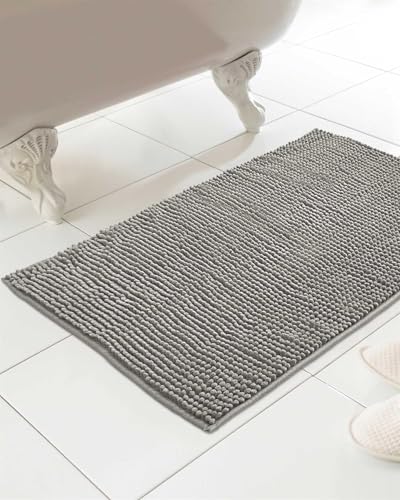 Kampala Hill Chenille Loop Bath Mat Non Slip Absorbent Grey 46x76cm